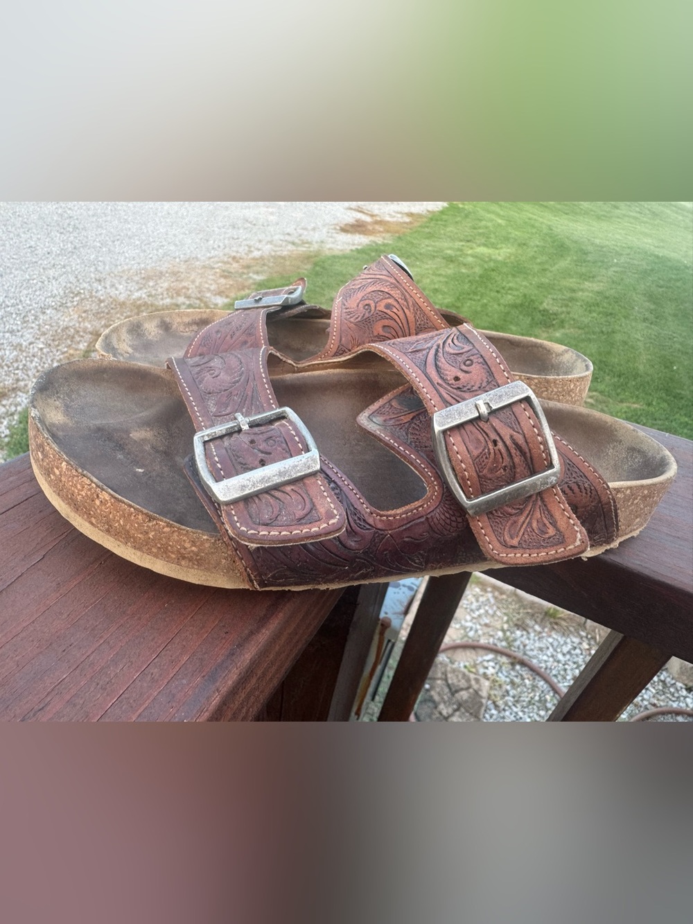 Myra Bag leather Hulchul western hand-tooled sandals womens size 8